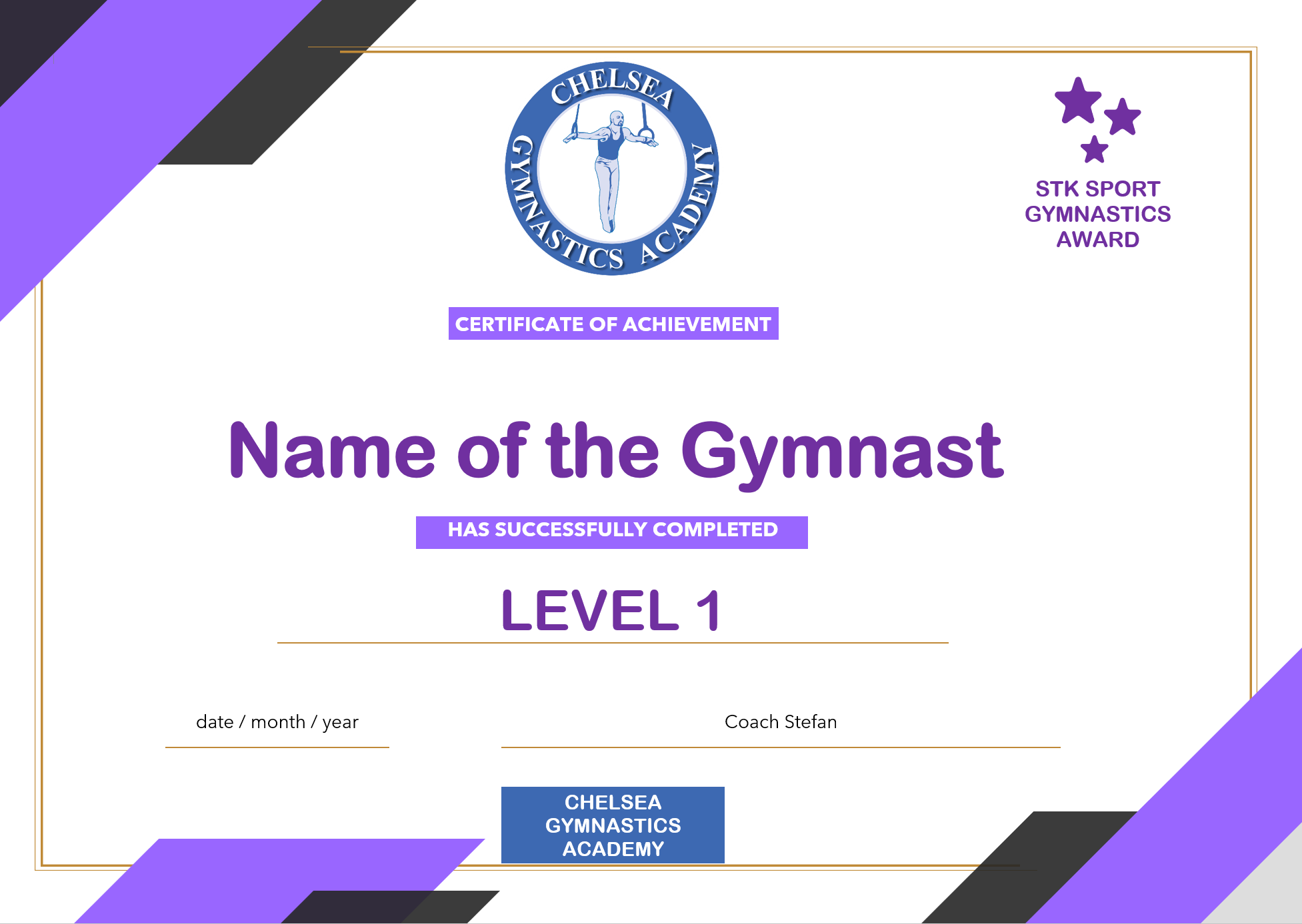 Gymnastics Certificate Level 1 - STK SPORT Gymnastics Awards (Chelsea Gymnastics)