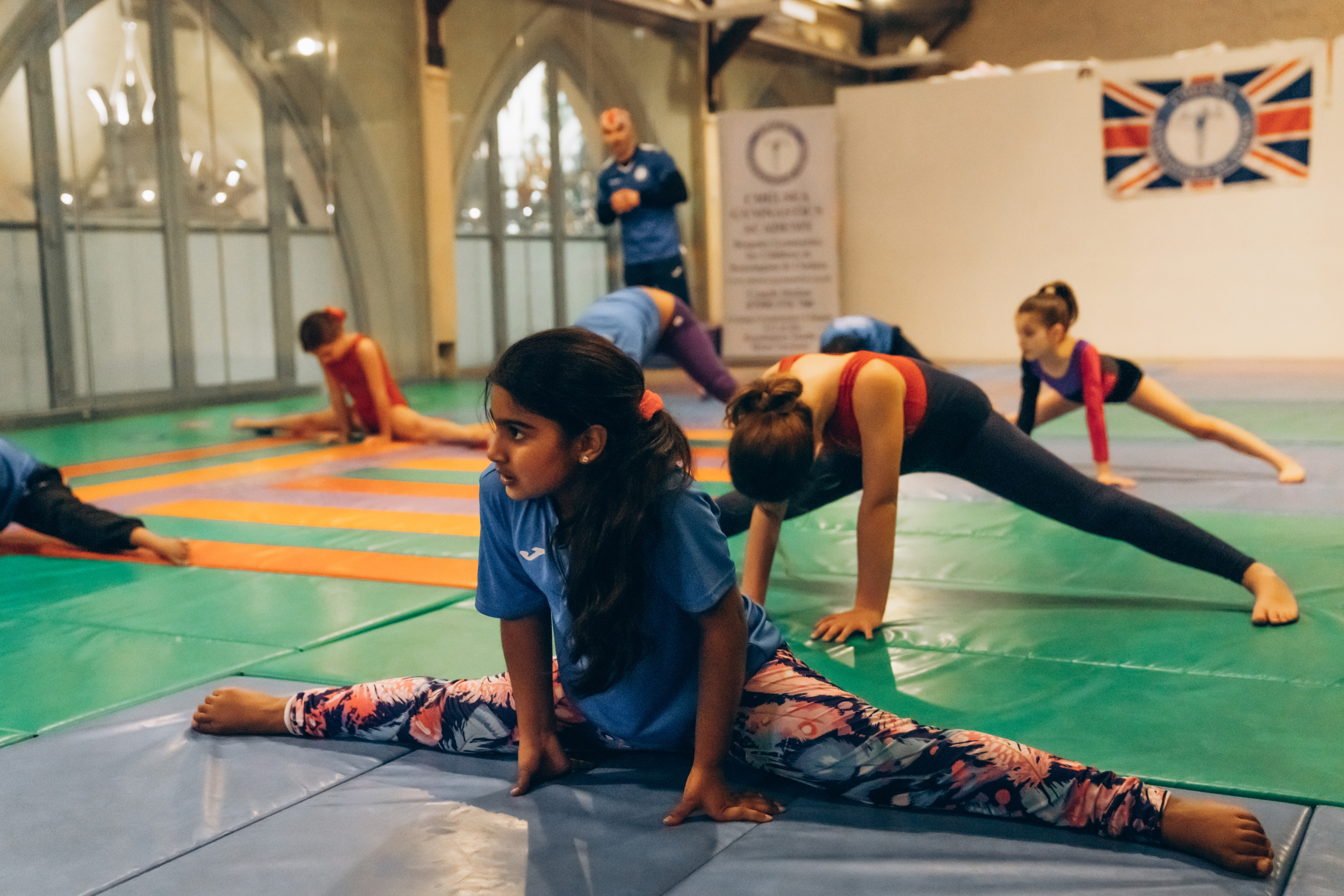 Gymnastics split at Chelsea Gymnastics Academy in London