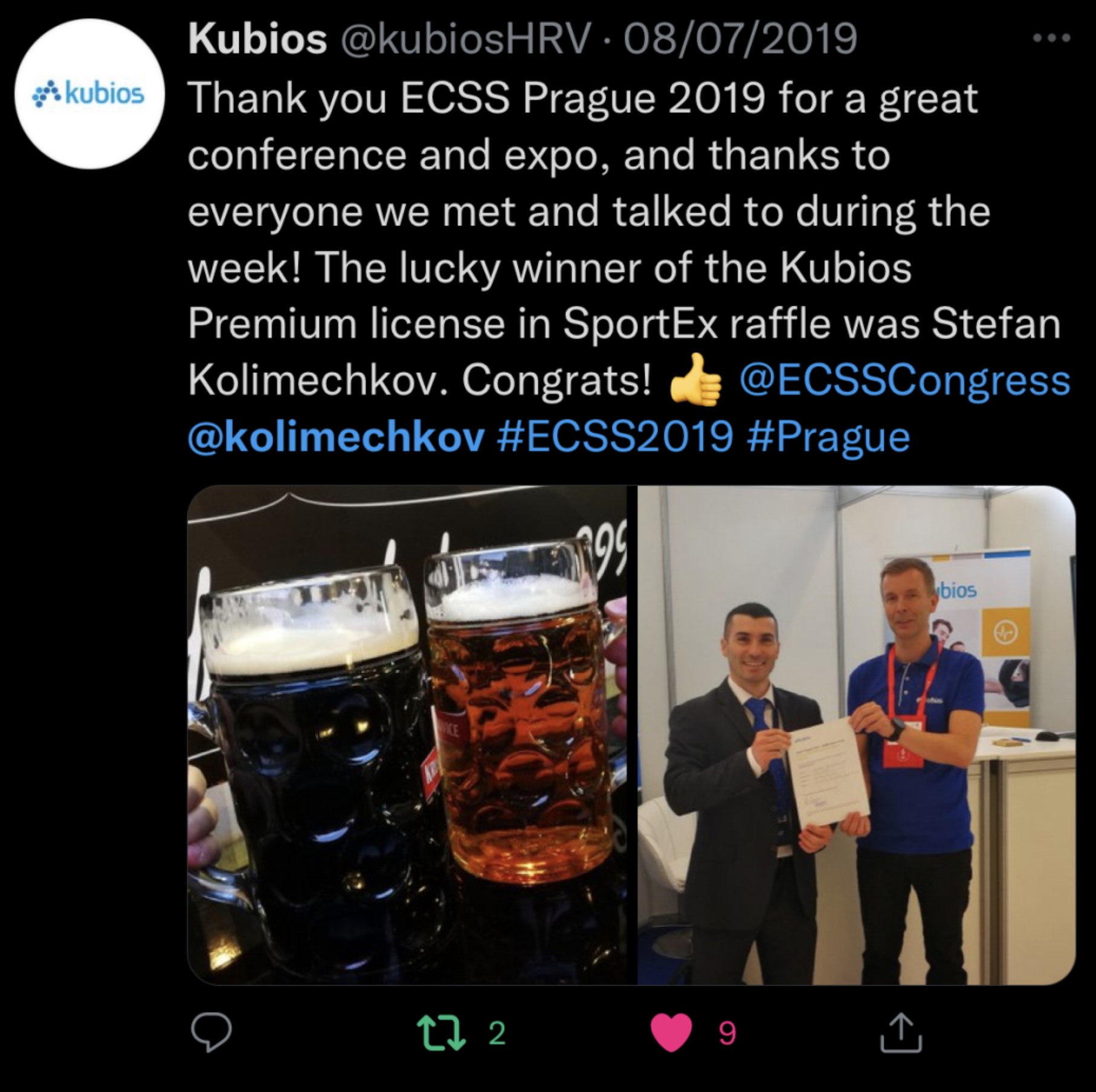 Dr Stefan Kolimechkov won the Kubios Software at the ECSS Prague 2019