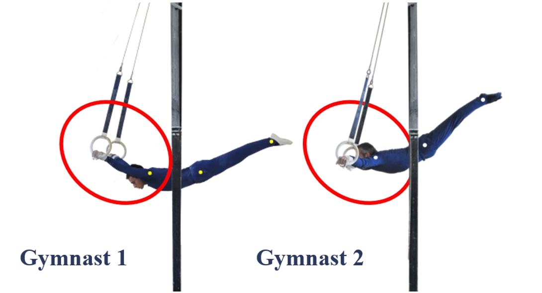 Differences in the technique of both gymnast during the first phase of the dismount